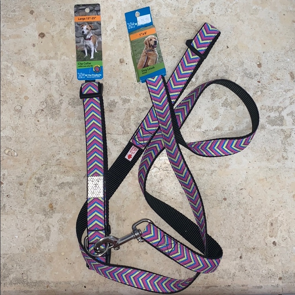 NWT RC Pets sz lg adj collar with 6ft leash